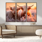 Highland Cows at Sunrise Wall Art Canvas Set