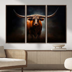 Abstract Texas Longhorn Wall Art Print | 3-Panel Large Texas Longhorn Canvas