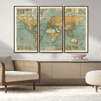 Push Pin World Map Canvas Print | Travel Tracker Wall Art for Couples