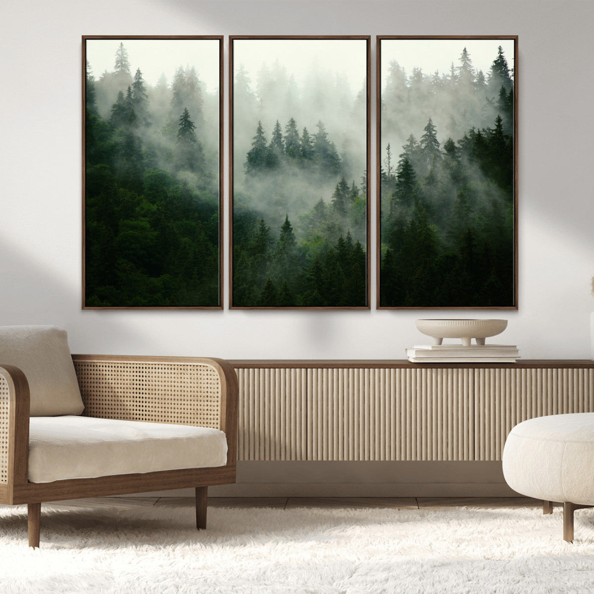 Misty Forest Wall Art | Tranquil Green Woodland Canvas Print