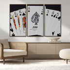 Poker Wall Art - Playing Cards Canvas Wall Art Print - Ace of Spades and Royal Flush Design