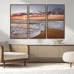 Ocean Sunset Wall Art Canvas Print | Sandy Shore and Gentle Waves
