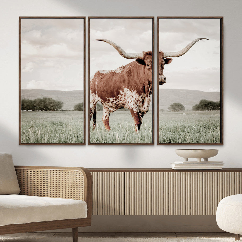 Texas Longhorn Wall Art | Framed Spotted Cattle Canvas