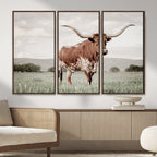 Texas Longhorn Wall Art | Framed Spotted Cattle Canvas