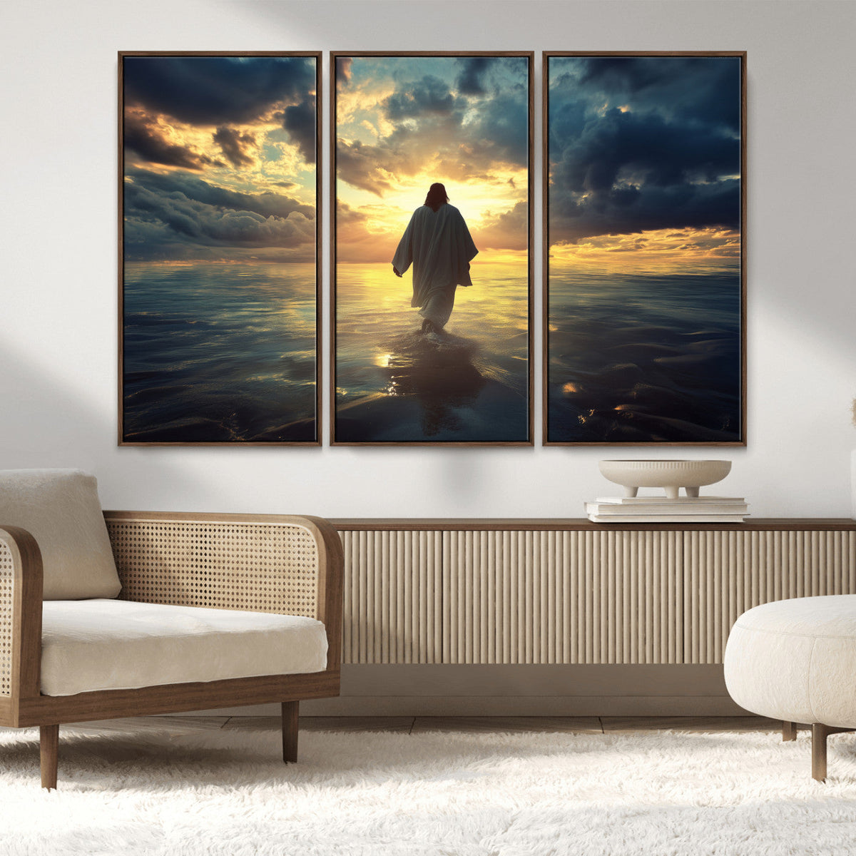 Jesus Walks Wall Art Canvas Print Framed Divine Sunset Art