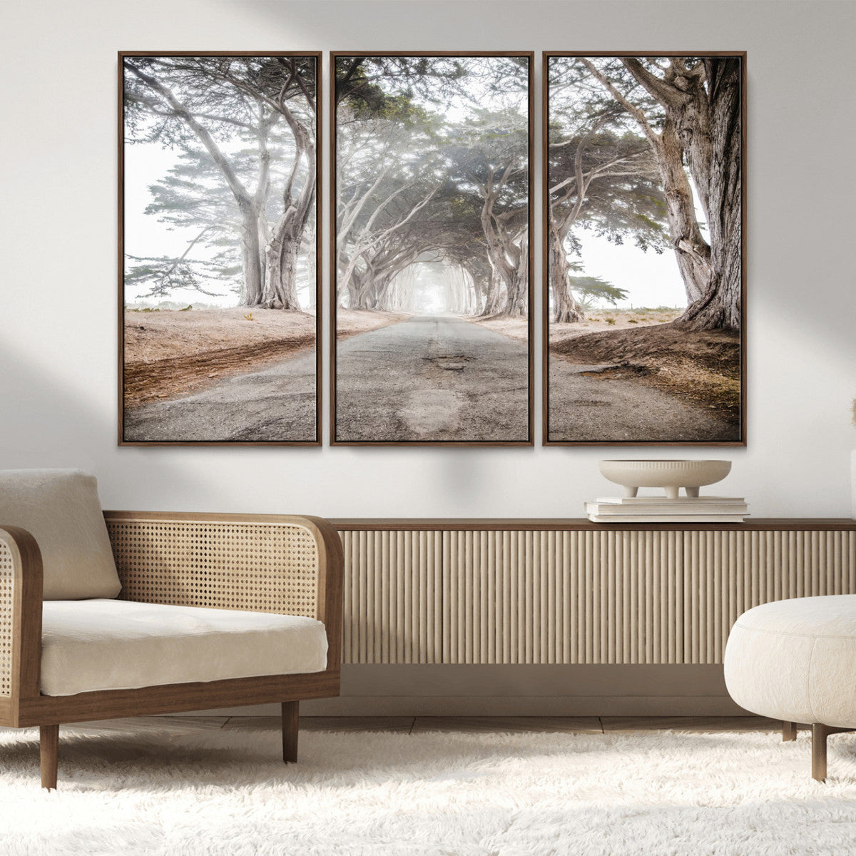 Cypress Tunnel Wall Art | Framed Misty Road Canvas Artwork