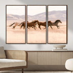 Wild Horse Wall Art Canvas Print, Framed Rustic Western Art, Desert Horse Scene