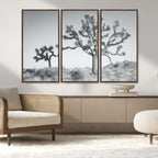 Joshua Tree Wall Art Canvas Print, Framed Black and White Desert Landscape Artwork