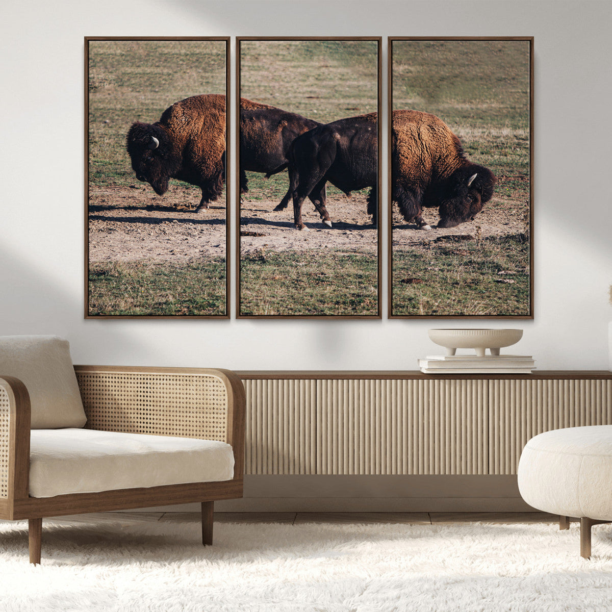 Bison Wall Art Canvas Print, Framed Western Wildlife Modern Ranch