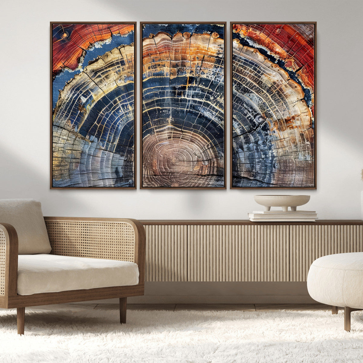 Tree Rings Wall Art Canvas Print, Framed Petrified Wood Modern Rustic