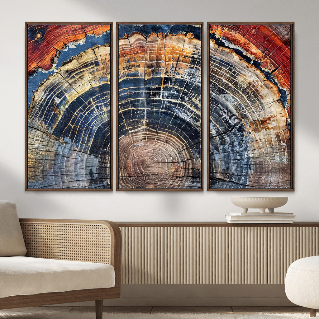 Tree Rings Wall Art Canvas Print, Framed Petrified Wood Art, Modern Rustic Decor