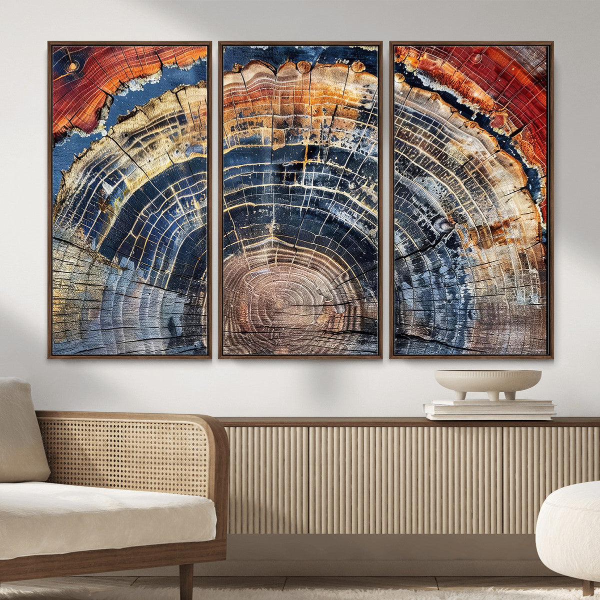 Tree Rings Wall Art Canvas Print, Framed Petrified Wood Art, Modern Rustic Decor