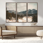 Mountain Landscape Wall Art Canvas Print, Framed Snowy Peaks Alpine Winter