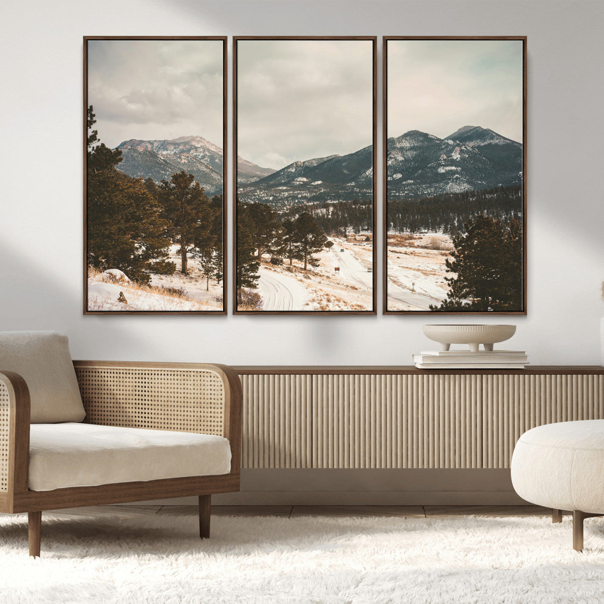 Mountain Landscape Wall Art Canvas Print, Framed Snowy Peaks Alpine Winter