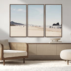 Minimalist Beach Wall Art Canvas Print, Framed Coastal Serenity Soft Sand
