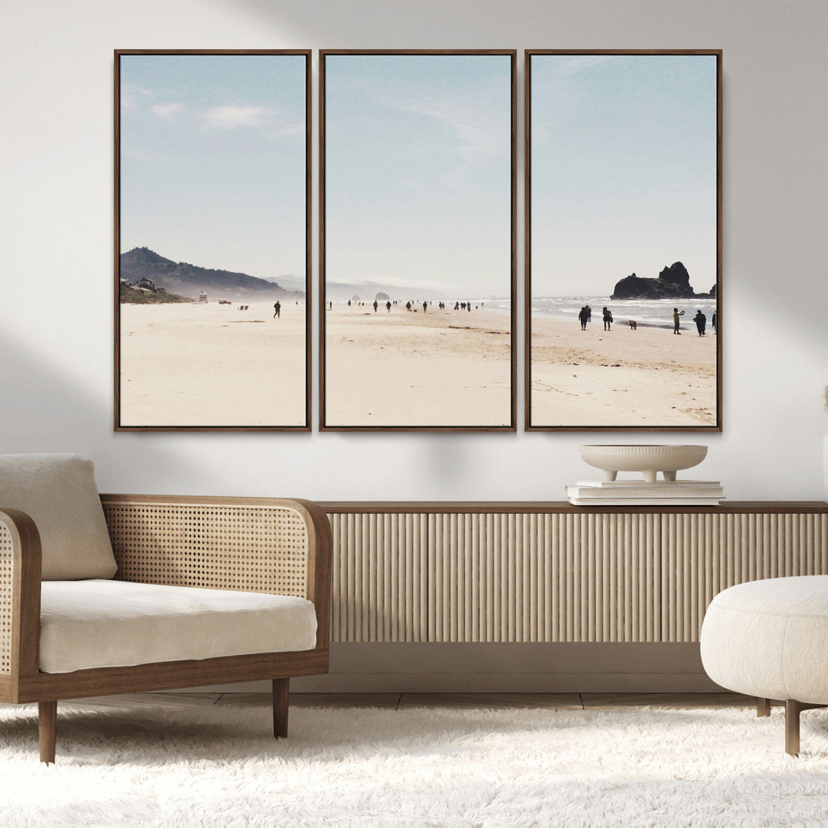 Minimalist Beach Wall Art Canvas Print, Framed Coastal Serenity Soft Sand