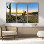 Saguaro Cactus Wall Art Canvas Print, Framed Desert Sunset Southwestern