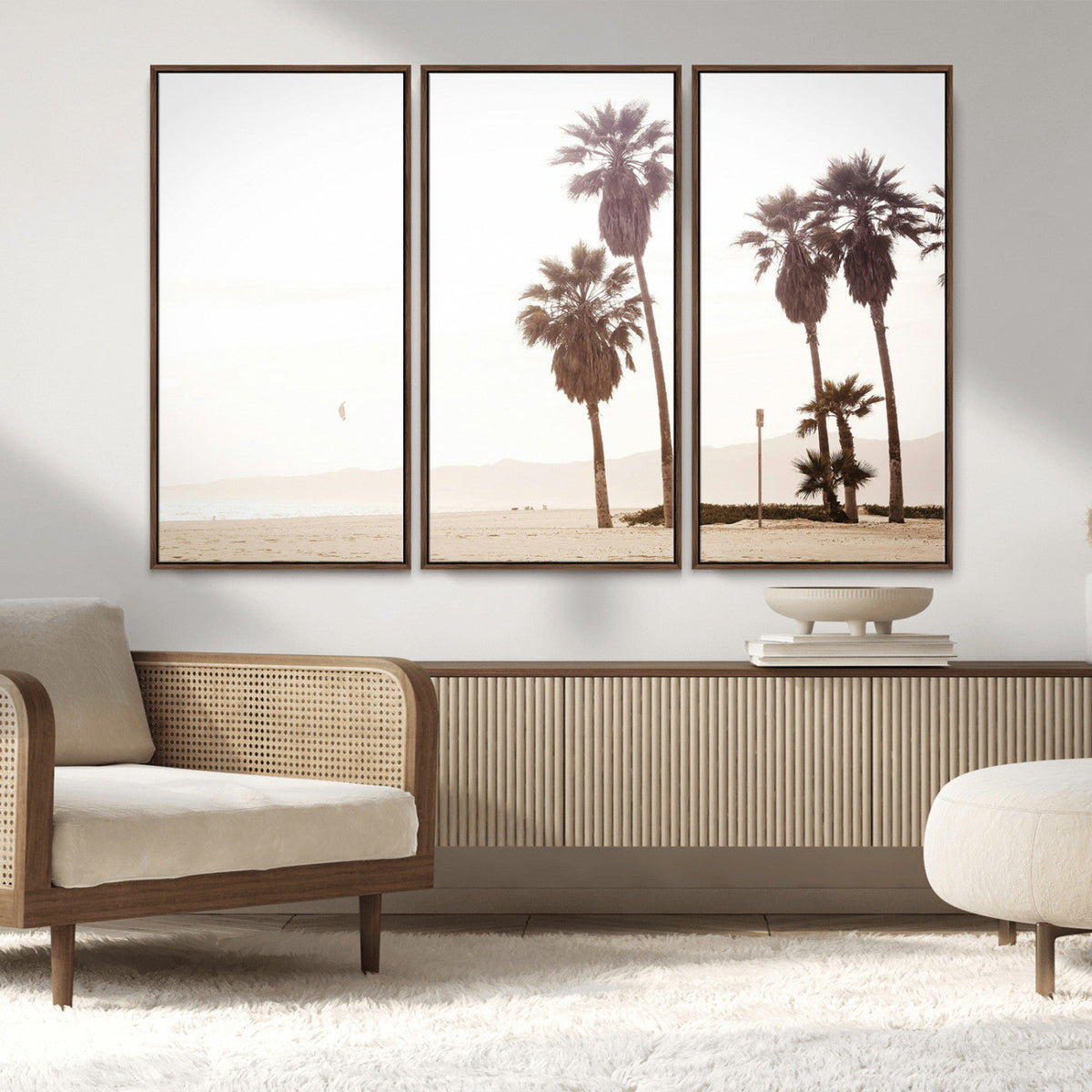 Coastal Light Wall Art Canvas Print, Framed Relaxing Shoreline Art, Minimalist Ocean Tropical Decor