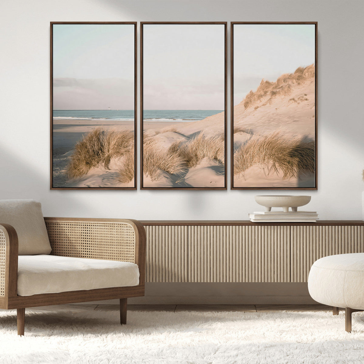 Beach Landscape Wall Art Canvas Print, Framed Sand Dune Photography, Minimalist Seascape Coastal Decor