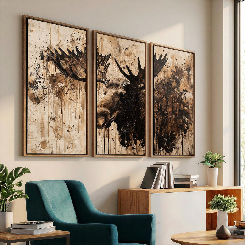 Moose Canvas Wall Art, Rustic Wildlife Painting Print