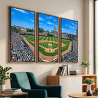 Wrigley Field Baseball Stadium Canvas Wall Art, Packed Crowd and Chicago Skyline