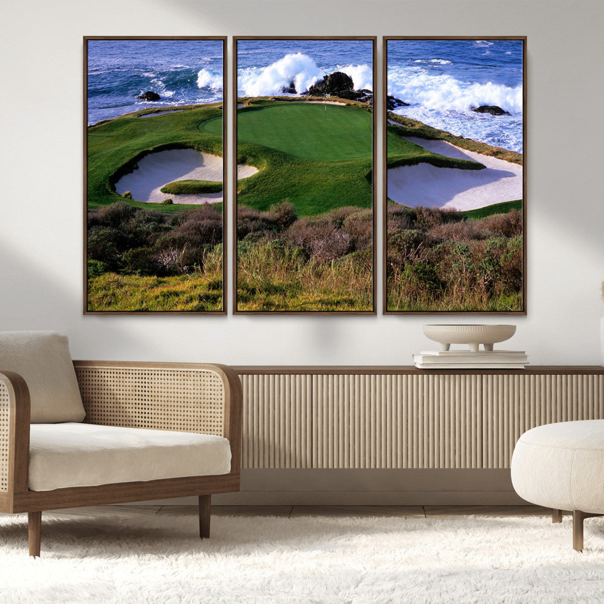 California Pebble Beach Golf Links Wall Art Canvas Print, Iconic Monterey Coastal Golf Course