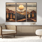 Wooden Mountain Layers Art | Rustic Pine Tree Landscape