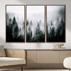Foggy Forest Wall Art Canvas Print, Mountain Woodland Landscape, Minimal Nature Decor