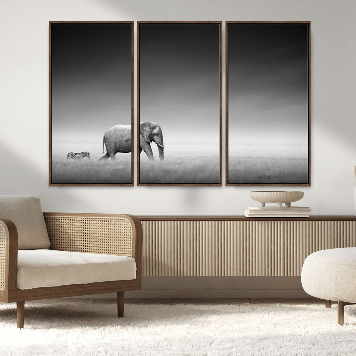Elephant and Zebra Wall Art Canvas Print, Modern Artwork
