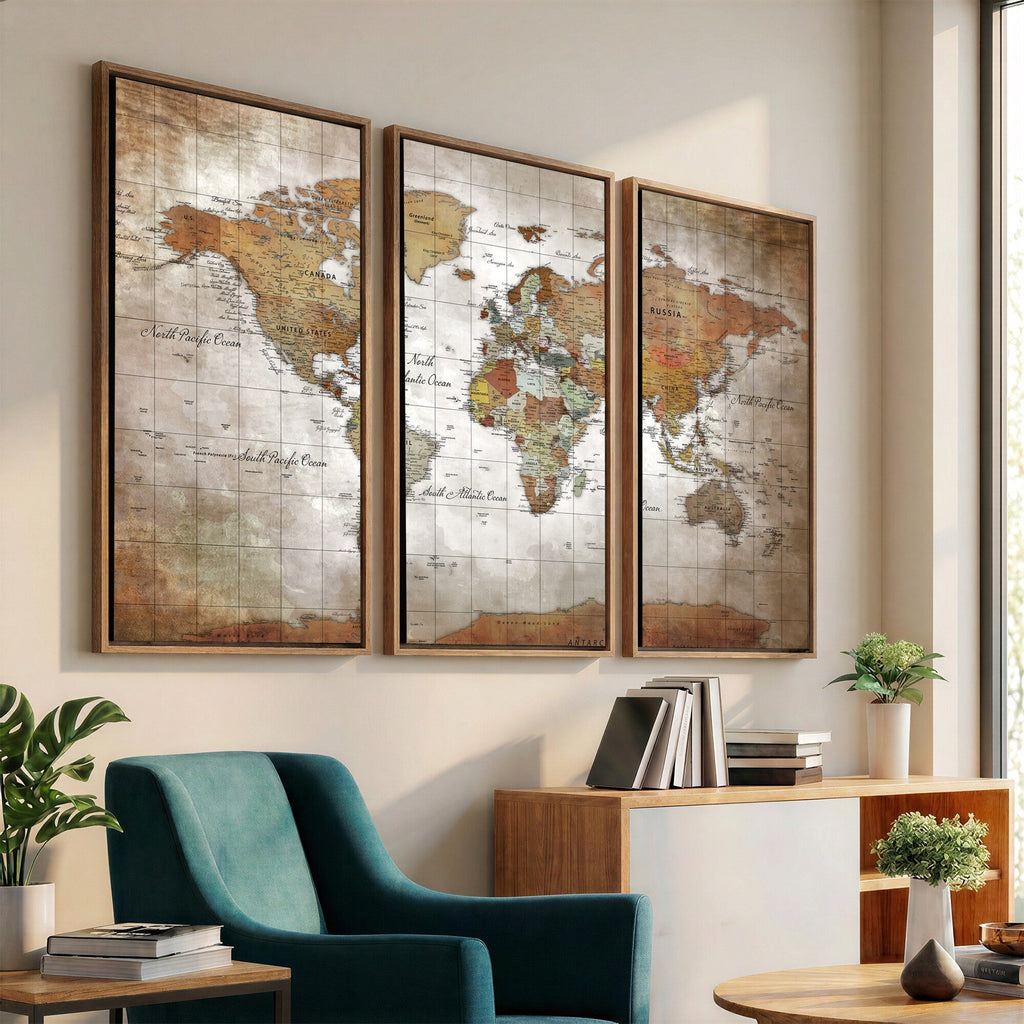 Vibrant Watercolor World Map Canvas Wall Art | Framed Travel Map