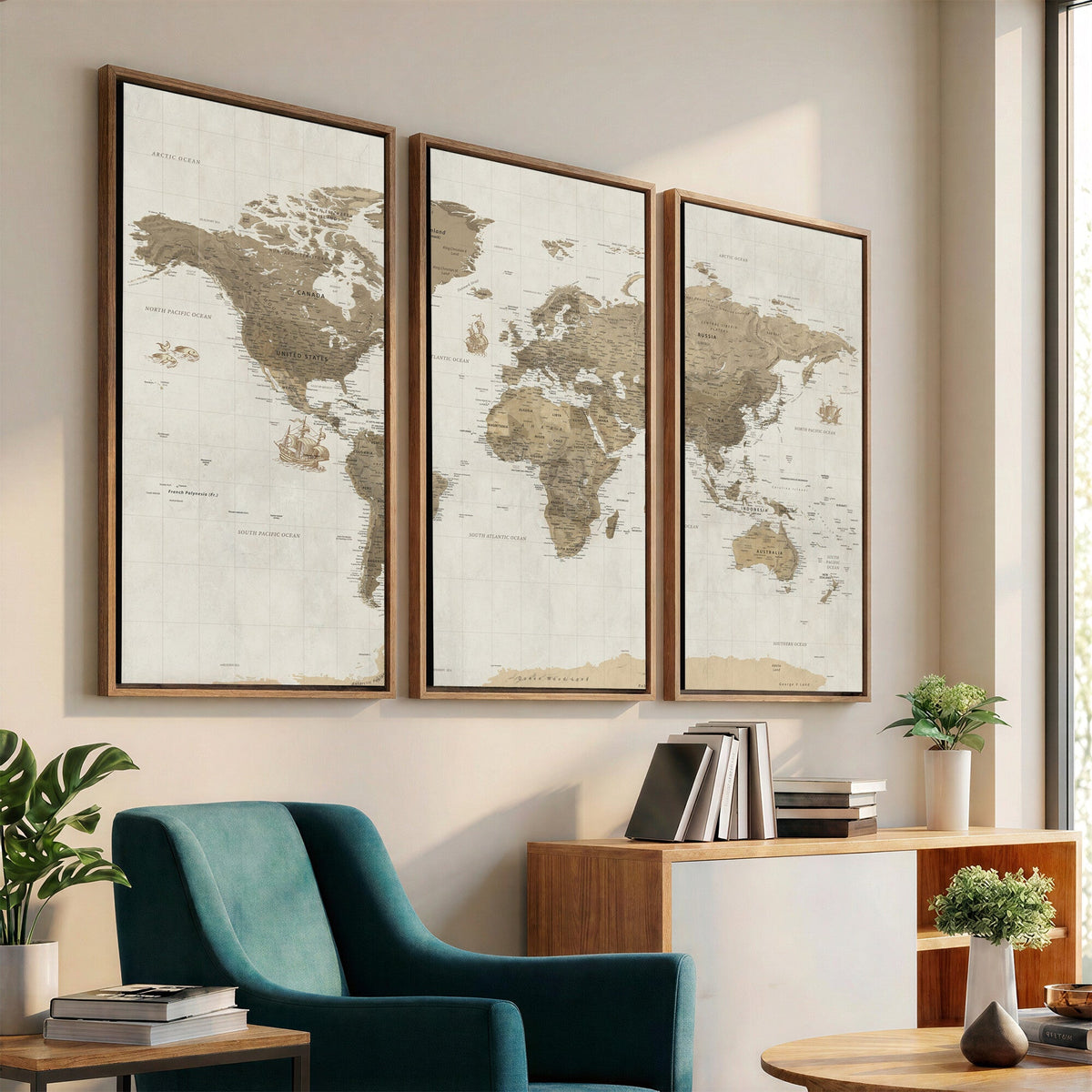 Detailed World Map Wall Art Canvas Print