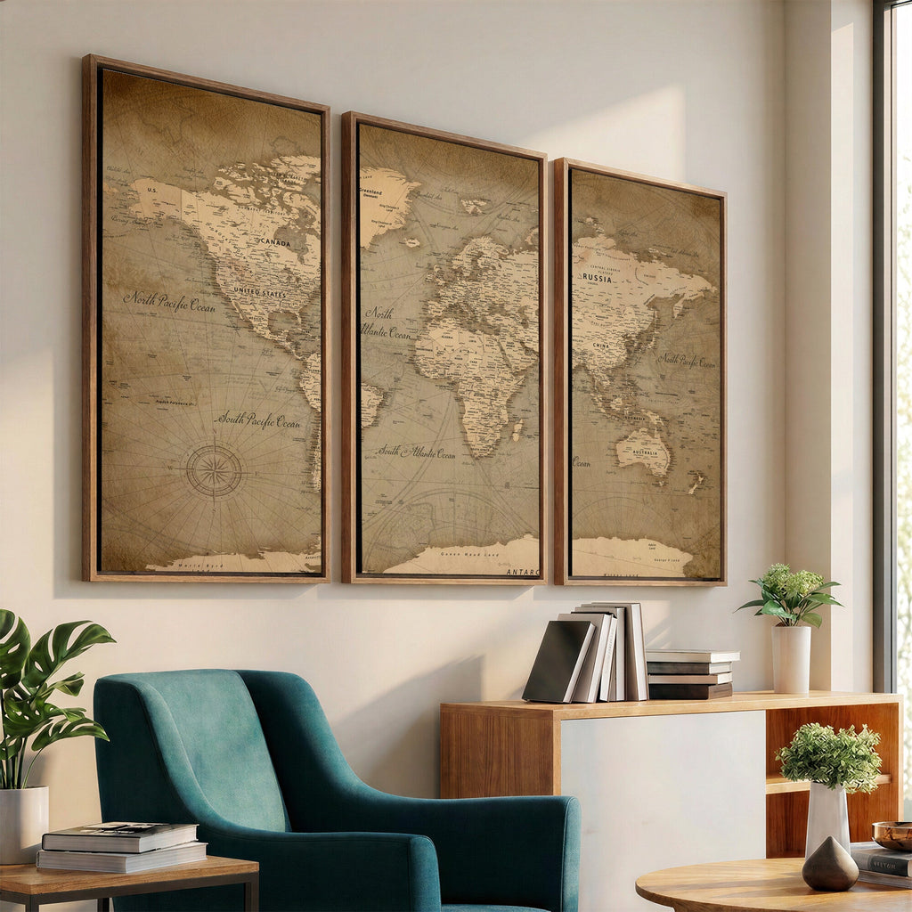 Dark World Map Canvas Print | Framed Travel Map Wall Art