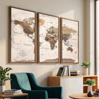 Modern World Map Canvas Print | Framed Travel Map Wall Art