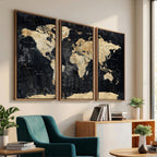 Framed Large World Map Wall Art Canvas Print for Living Room