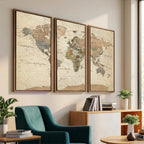 Framed World Map Wall Art for Home and Office Decor