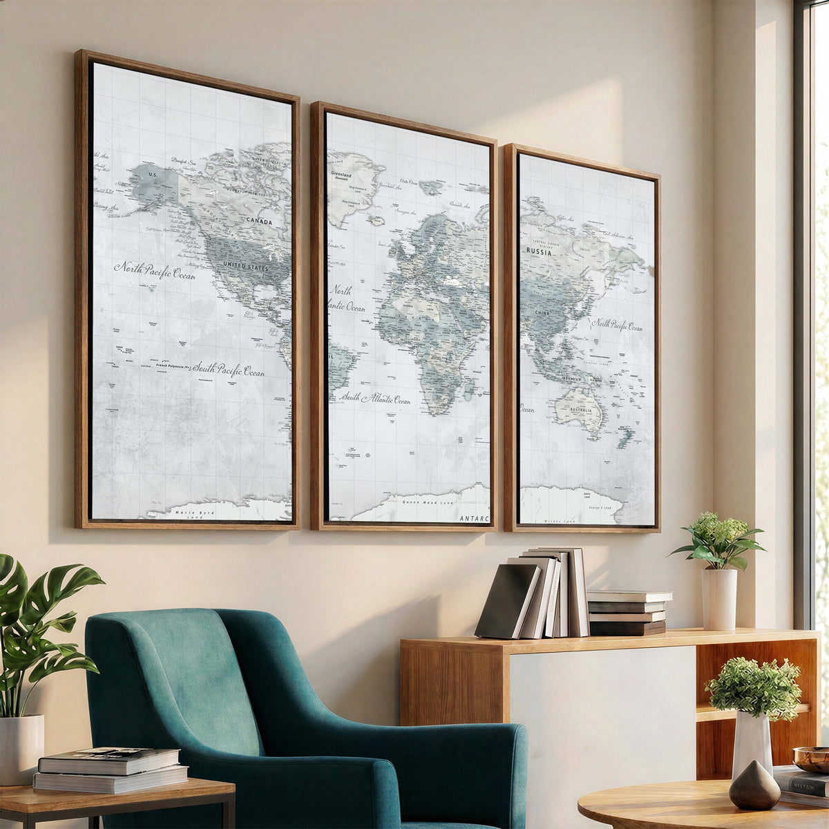 Push Pin World Map Canvas Print - Detailed Vintage World Map