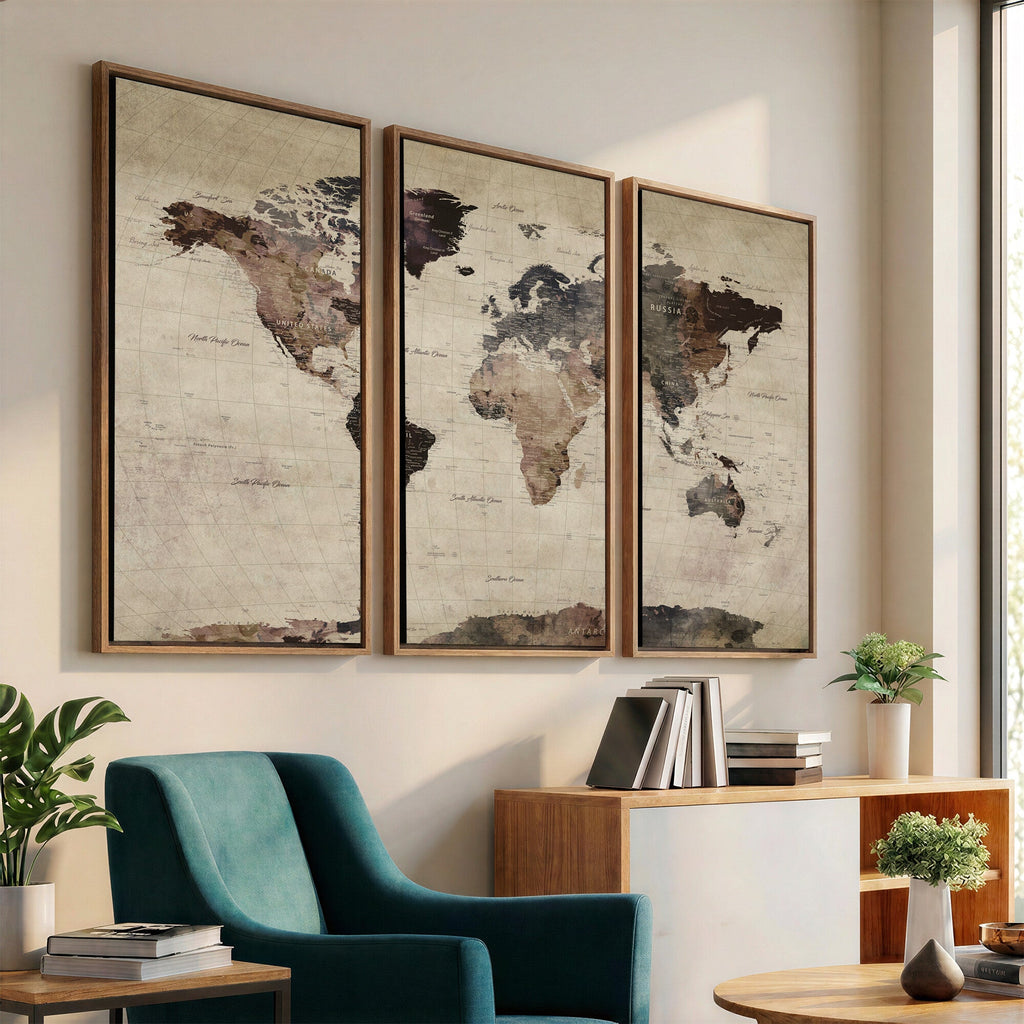 World Map Canvas Print, Detailed Map of the World, Adventure Gift for Couples and Anniversaries