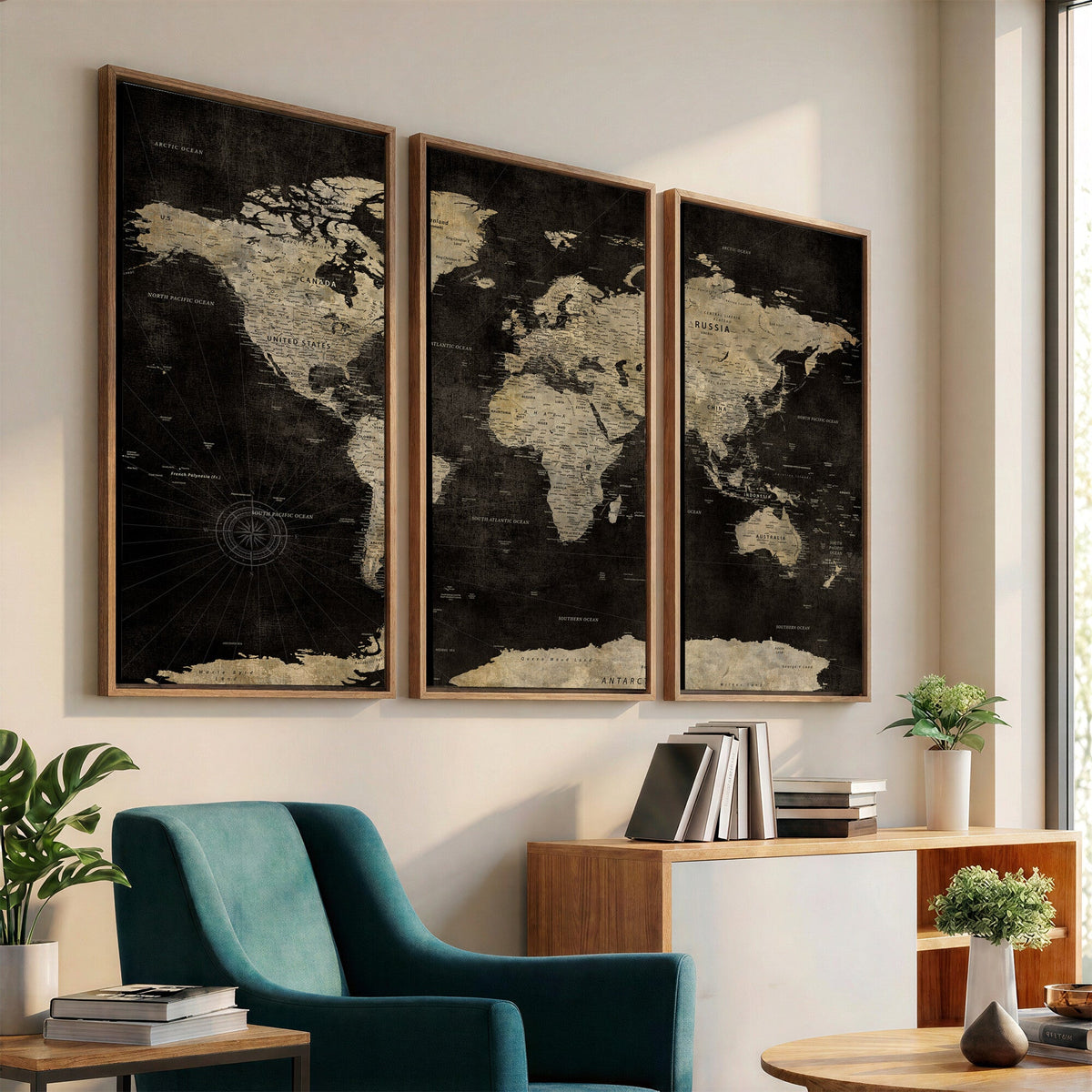 Push Pin World Map Canvas Wall Art Print, Interactive Travel Map