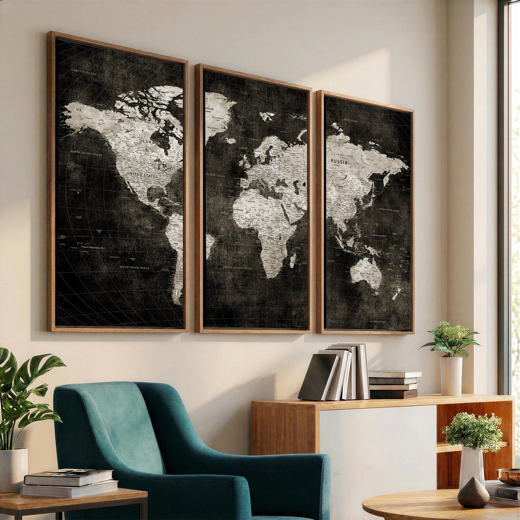 Vintage World Map Wall Art Canvas Print | Framed Large Map Wall Art