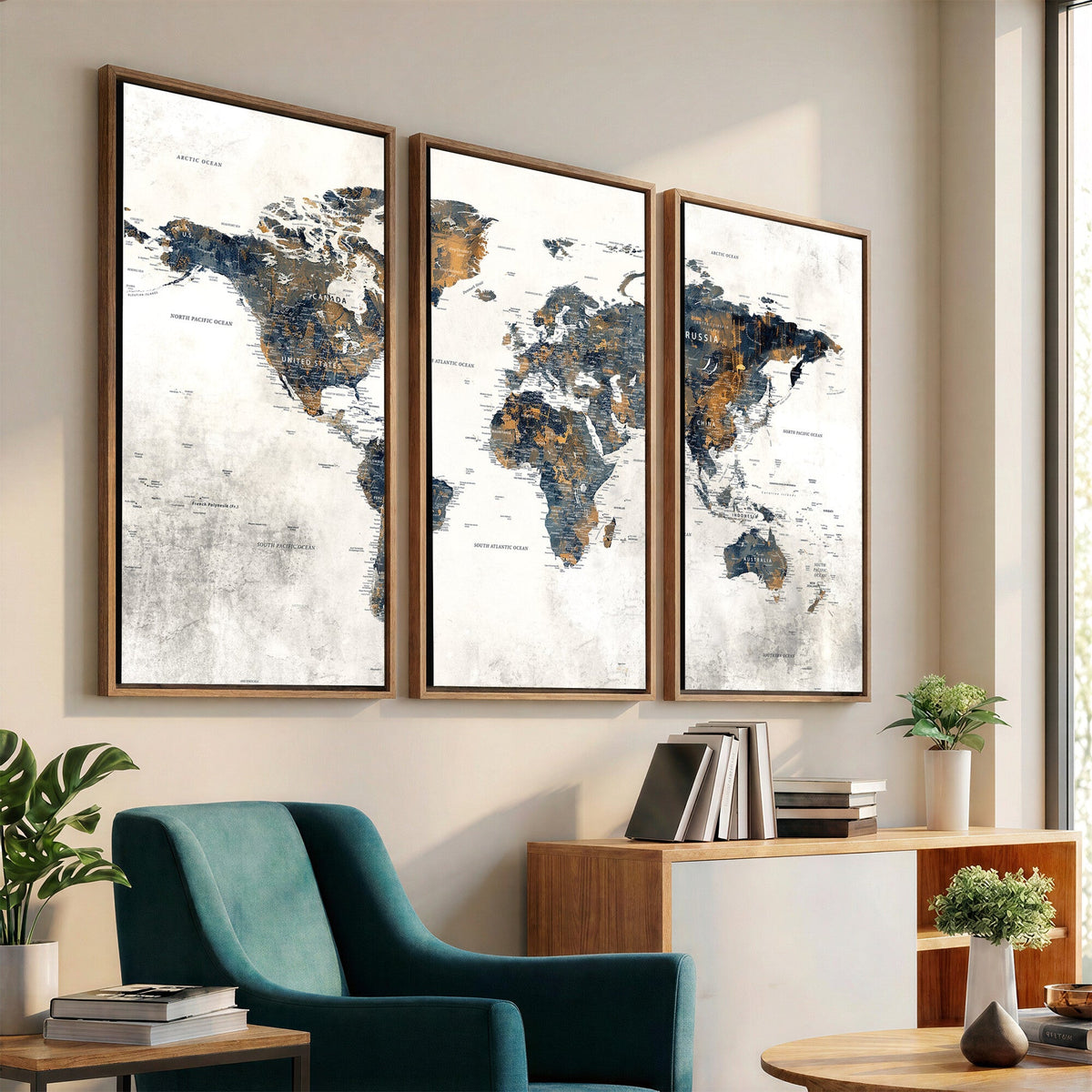 World Map Wall Art Canvas Print for Office Wall Decor