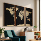 Beige World Map Canvas Wall Art Print, Minimal Black and Beige Map