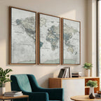 Neutral Vintage World Map Canvas Wall Art Print, Classic Map Artwork