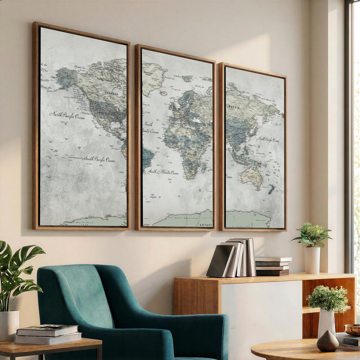 Neutral Vintage World Map Canvas Wall Art Print, Classic Map Artwork