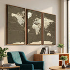 Vintage World Map Canvas Print | Framed Travel Map Wall Art for Couples