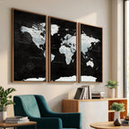 World Map Canvas Print | Framed Push Pin Wall Art, Color Splash Travel Map