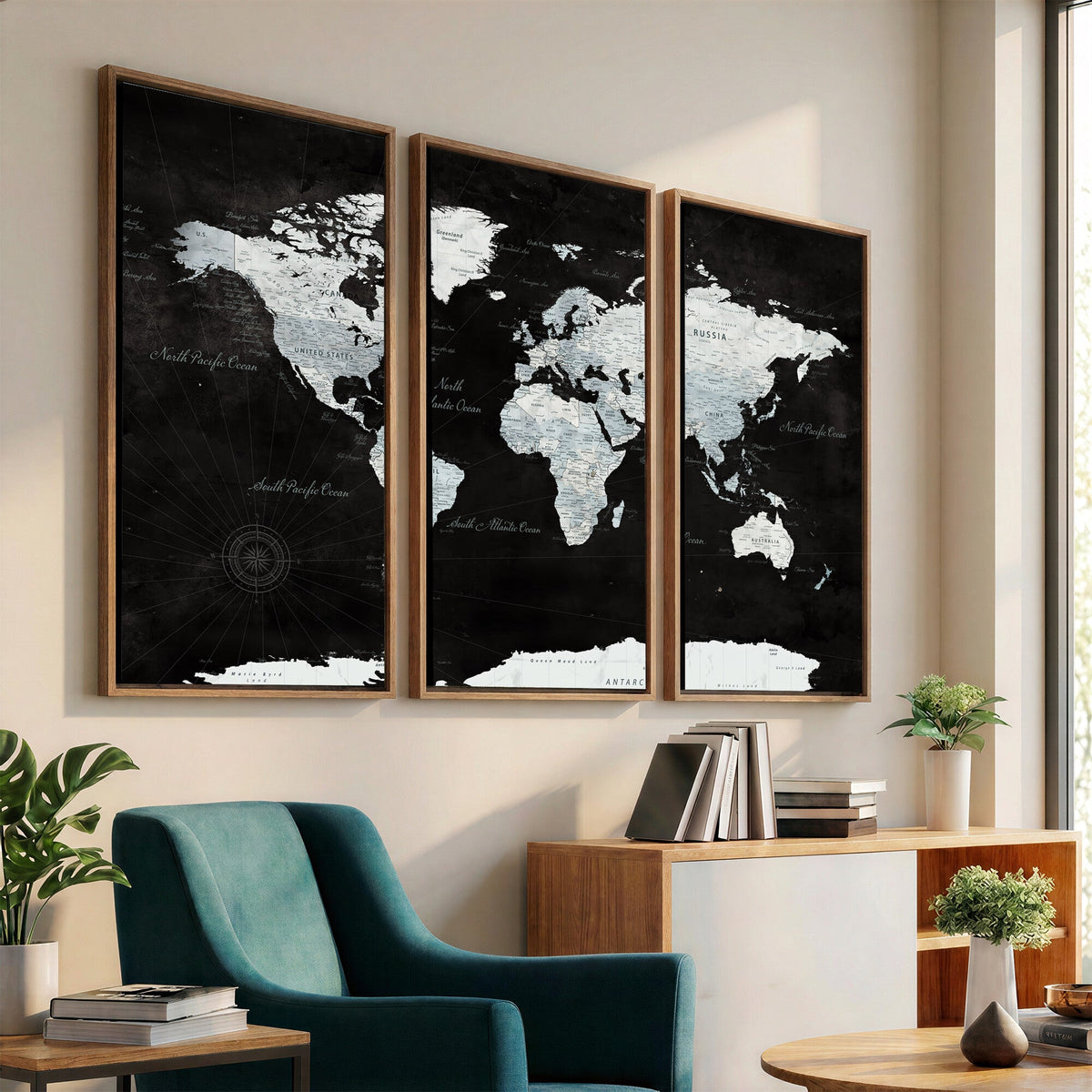 World Map Canvas Print | Framed Push Pin Wall Art, Color Splash Travel Map