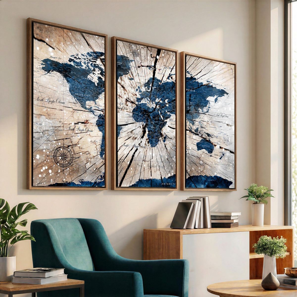Rustic World Map Canvas Print | Framed Wall Art for Couples