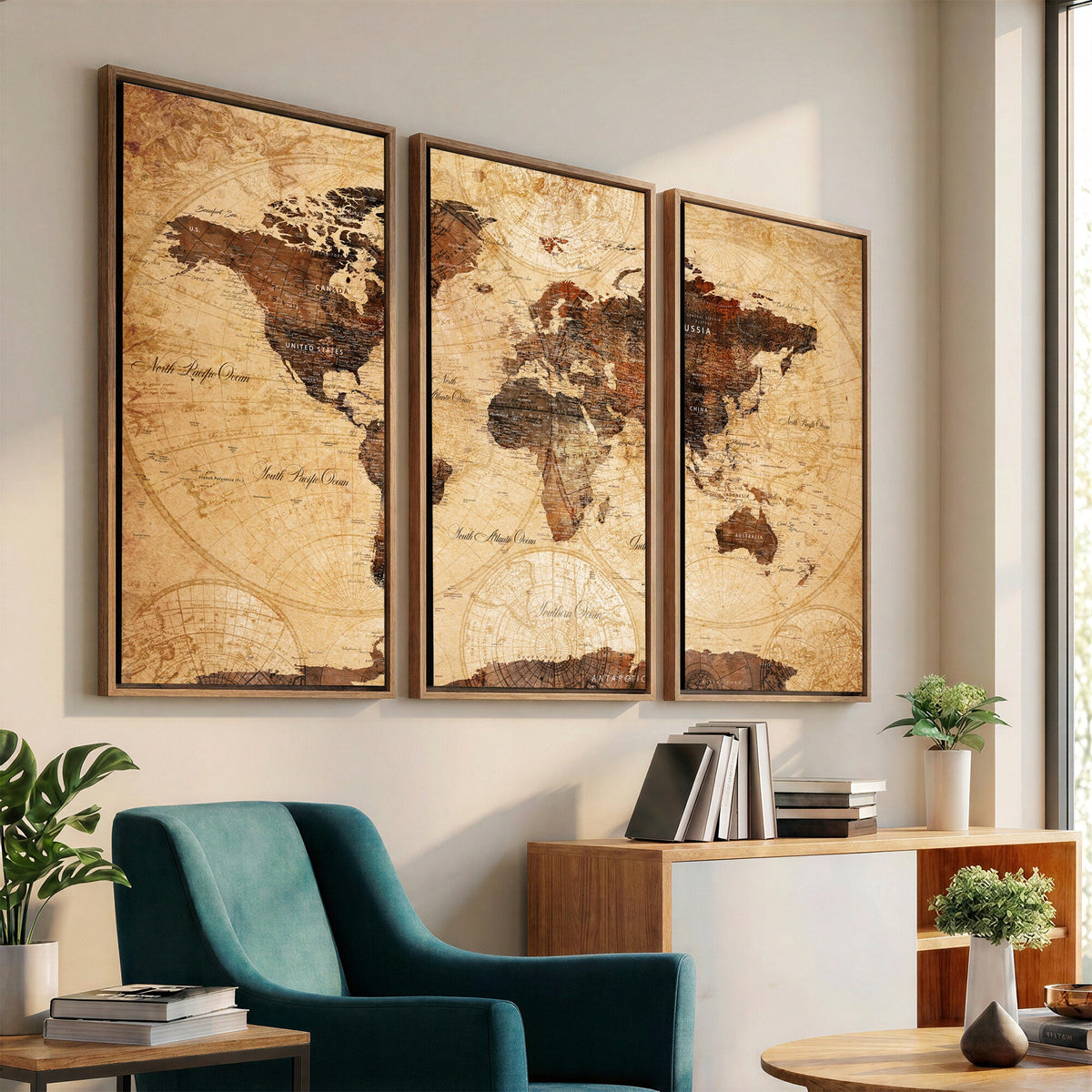 Modern Red and Gray World Map Canvas Print | Framed Wall Art