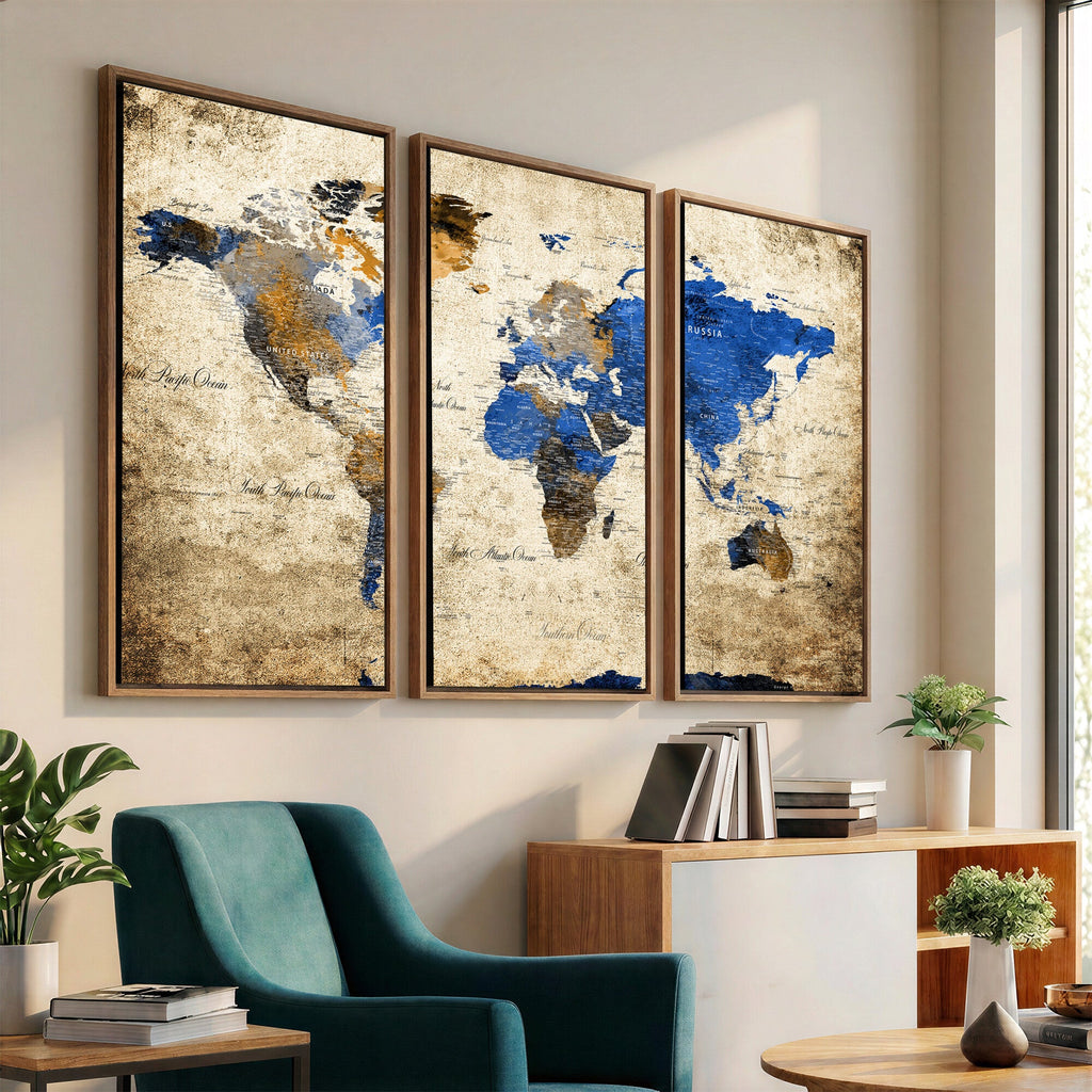 World Map Canvas Print | Colorful Abstract Travel Map, Framed Wall Art