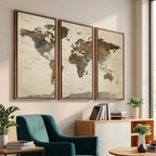 Vintage World Map Canvas Wall Art | Framed Antique Style Travel Map